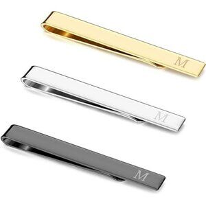 Mens Tie Clip Set Gold Silver Black Stainless Steel Letter Bar Accessories
